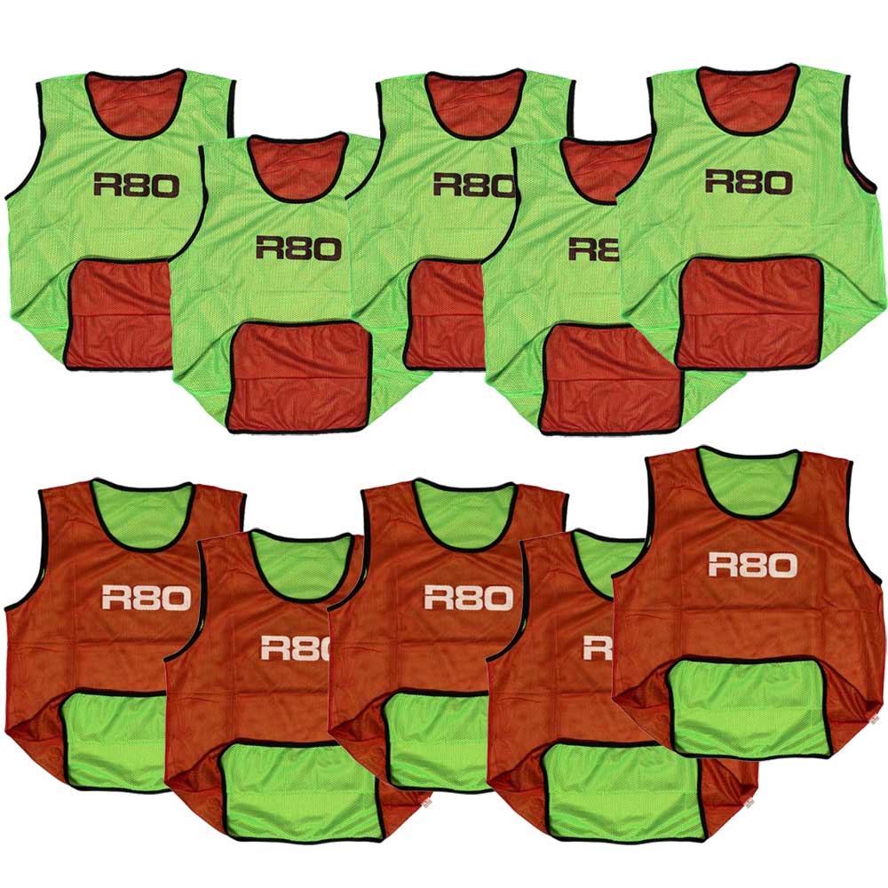 R80 Pro Reversible Training Bibs Set of 10_XLRed / Green_XLR8 Fitness