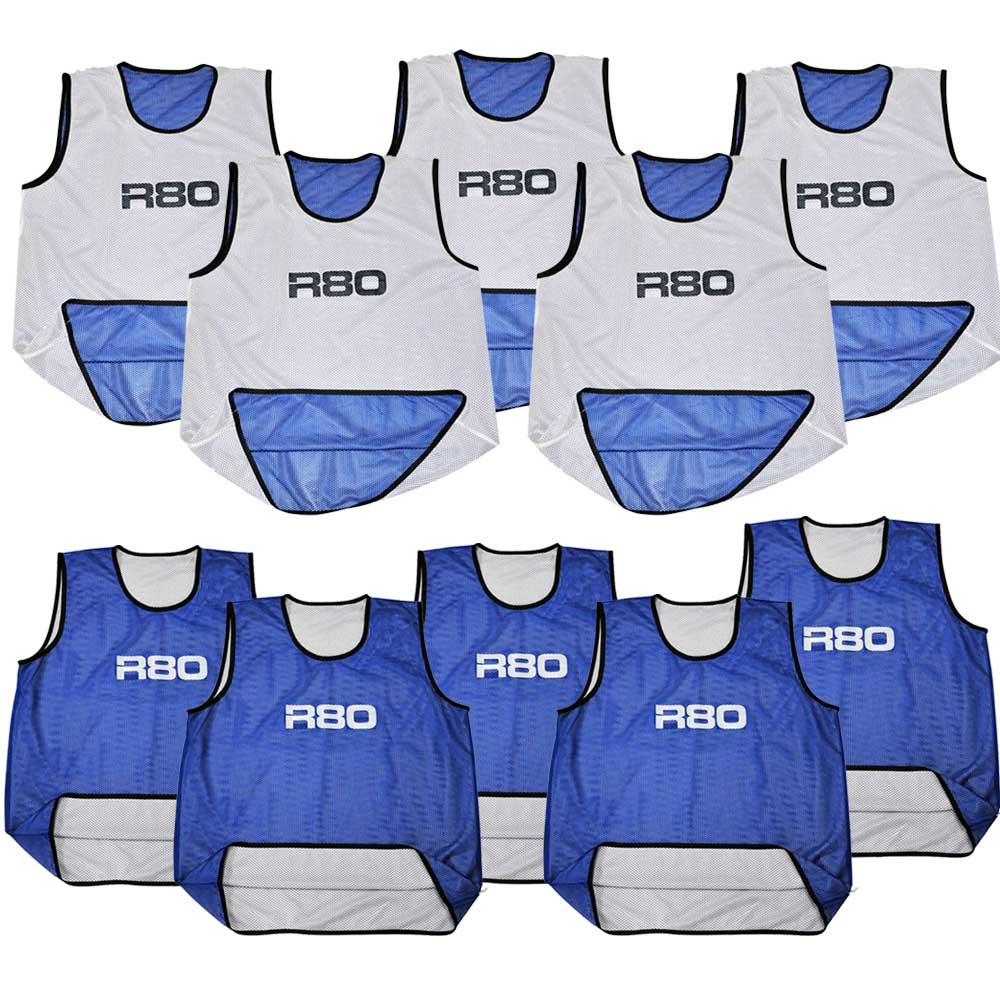 R80 Pro Reversible Training Bibs Set of 10_LargeBlue / White_XLR8 Fitness