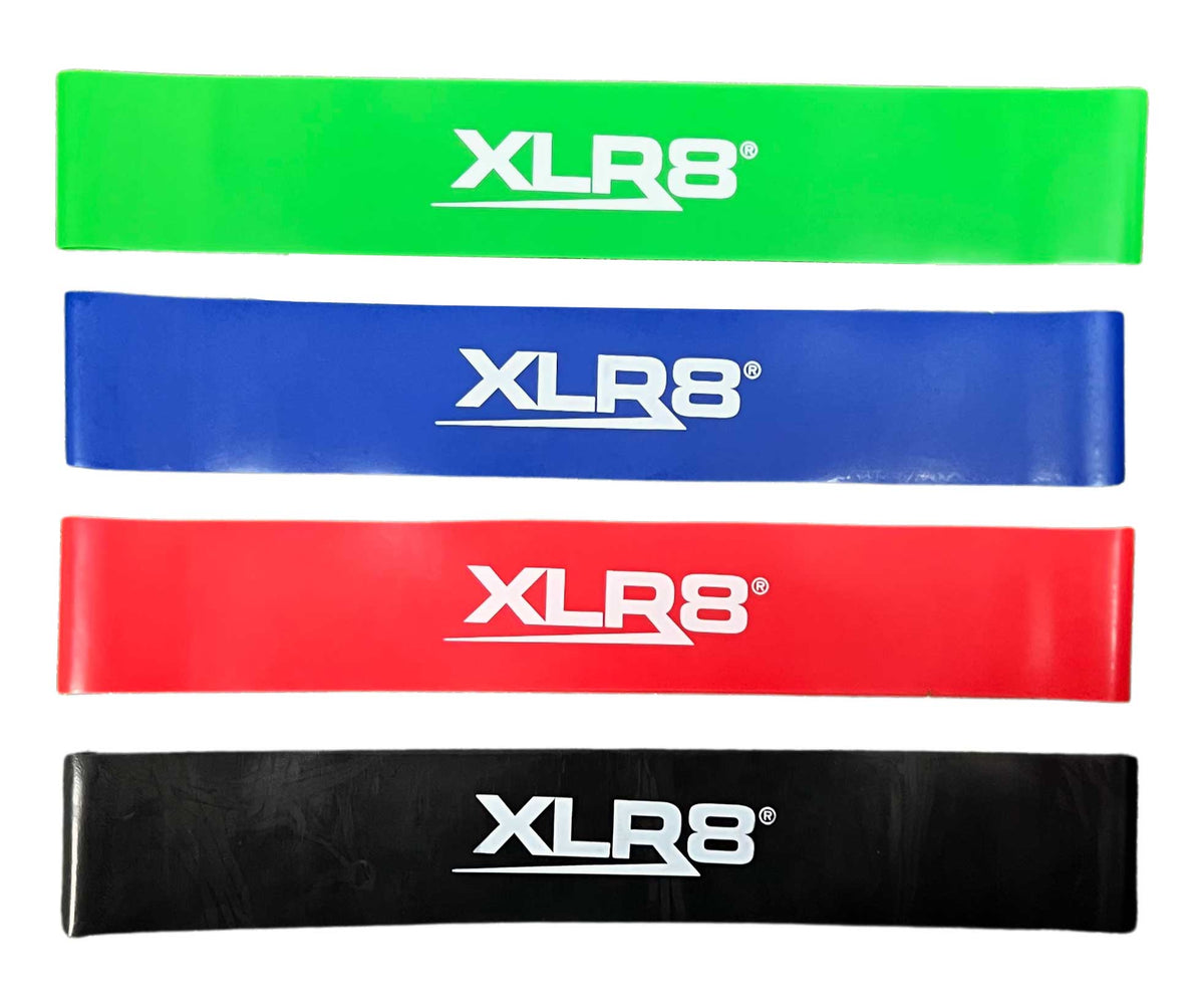 XLR8 Mini Loop Bands_Set of 4 - 1 x Green, Red, Blue, Black. XLR8 Fitness